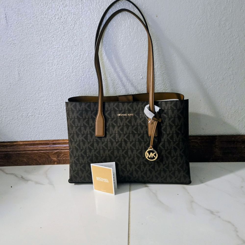 New! Michael Kors Emilia Medium Logo Tote Bag - Brown/Acorn" 358 - Picture 10 of 16